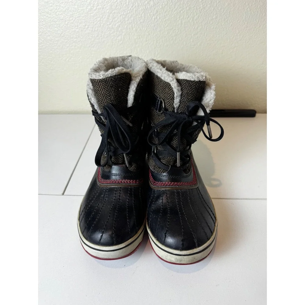 Sorel Winter Carnival Boots Womens 9 Black Herringbone Waterproof Duck Snow